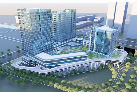 Modern Office Building High-rise Commercial Office Complex 3d model