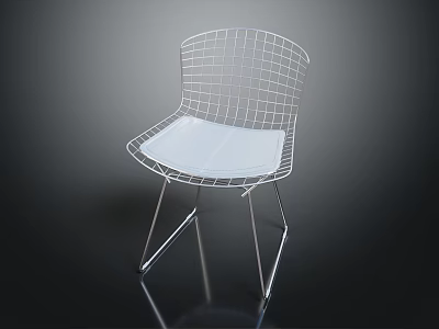 Modern White Metal Wire Frame Leisure Chair With White Cushion And Minimalist Design 3d model