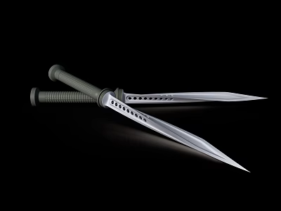 Tactical Double Daggers With Gray Handle Sharp Silver Blade And Hollow Holes 3d model Tactical Double Daggers With Gray Handle Sharp Silver Blade And Hollow Holes 3d model