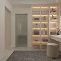 Modern Walk in Closet Interior Design With Glass Door Cabinets And Built in Lighting