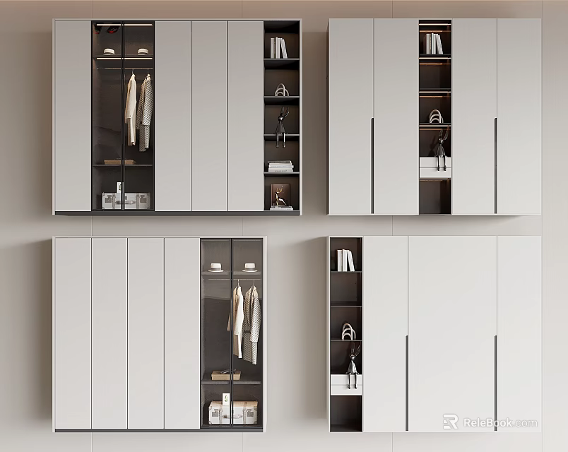 Modern Minimalist Wardrobe Design With Glass Doors Shelves And Hanging Storage Areas 3d model 