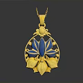 Elegant Gold Pendant With Blue Lotus Flower And Decorative Golden Frame