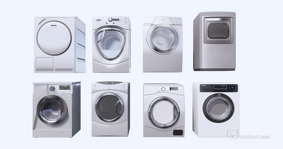Various Modern Washing Machines With Different Designs And Drum Styles 3d model 