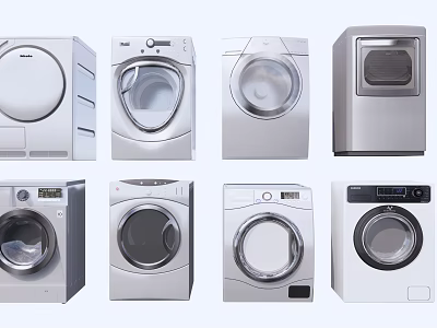 Various Modern Washing Machines With Different Designs And Drum Styles 3d model