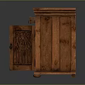 Wooden Entryway Cabinet Sideboard With Carved Details And Open Door Storage Space