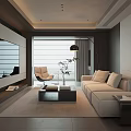 Modern Living Room Interior With White Sofa Beige Rug Floor Lamp And Large Window