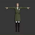 Game or Movie Character with Pink Hair in Green Long Coat and Arms Outstretched