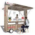 Functional Mobile Vehicle With Wooden Structure Santander Logo Canopy And Customer Seating 3d model
