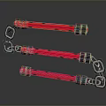 Red Bar Shaped Weapon With Black Grips And Metal Hooks On Reflective Surface