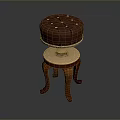 Brown Button Tufted Stool With Wooden Carved Legs And Metal Tray