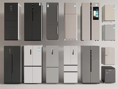 Various Modern Refrigerators and Freezers in Different Styles and Colors 3d model