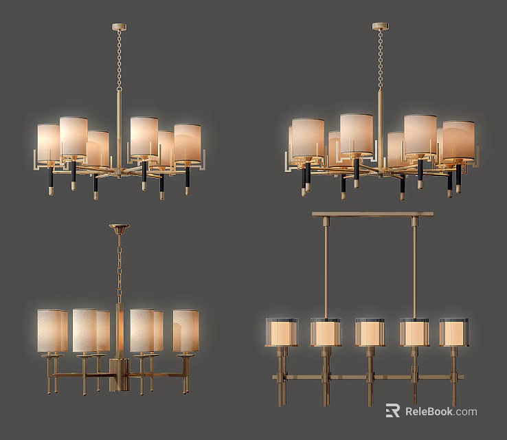 Modern Chandelier Various Styles With Multiple Fabric Shades And Metal Frames 3d model