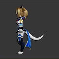 Cute Cat Ear Character Yellow Hair Red Eyes Blue White Outfit With Cape