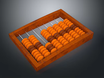 Wooden Abacus With Wooden Frame Metal Rods And Orange Brown Beads 3d model