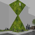 Modern Indoor Landscape Featuring Hourglass Shaped Moss Wall With Wall Clock And Decorative Plants