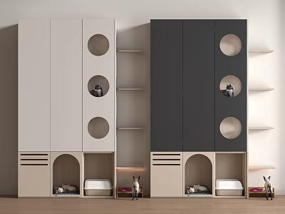 Modern Two Tone Wardrobe With Round Cutouts Open Shelves Pet Bed Toy 3d model