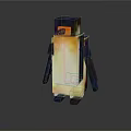 Standing Pixelated Penguin with Black Body Yellow White Belly Orange Beak on Dark Reflective Background