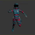Futuristic Game Movie Character With Blue Pink Armor In Dynamic Running Pose 3D Render Design