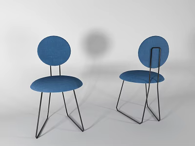 Blue Upholstered Dining Chairs With Round Backrest And Black Metal Legs 3d model