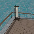 Outdoor Light on Wooden Deck with Railing Near Water and Natural Surroundings
