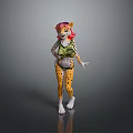 Anthropomorphic Leopard Character With Pink Hair And Leopard Print Outfit Standing On Gray Background