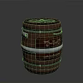 Wooden Decorative Barrel With Metal Bands And Carved Patterns For Home Storage