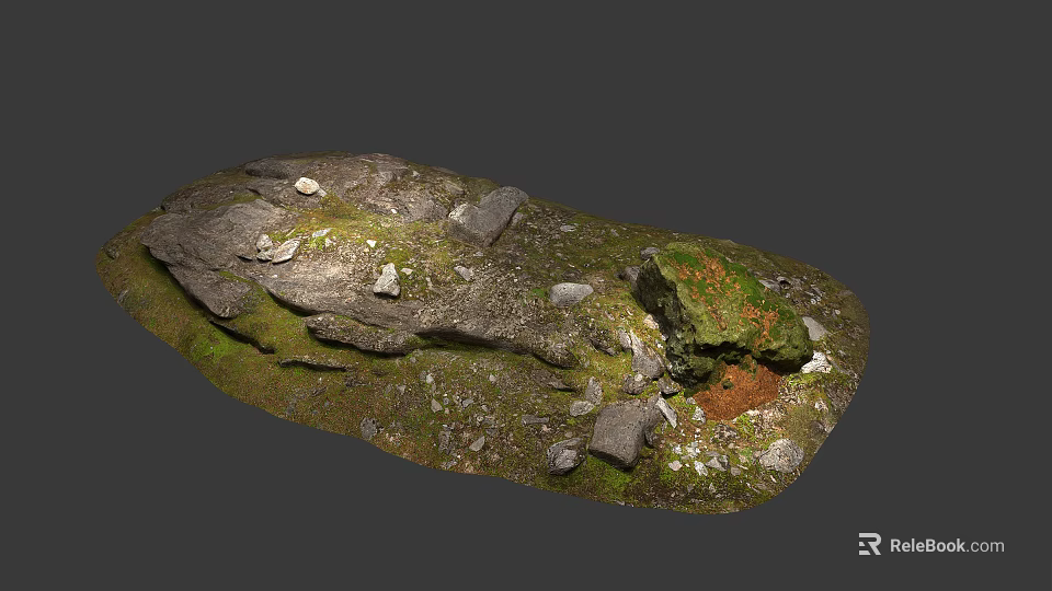Natural Stone Wood Surface With Moss Covered Areas And Earthy Elements 3d model 