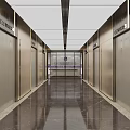 Modern Elevator Lobby With Polished Marble Flooring Flanking Elevator Doors And Bright Ceiling Lights 3d model