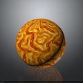 Abstract Orange Red Swirled Textured Sphere On Gray Background With Glossy Reflection
