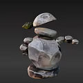 Decorative Stone Figurine Set With Stacked Robot Figure And Green Leaf For Home Decor