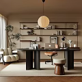 Middle-ancient style study desk and chair combination leisure chair bookshelf stool chandelier 3d model