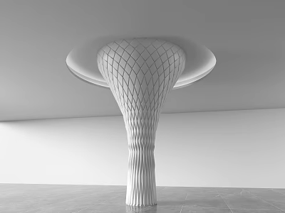 Modern Latticed Twisted Column Design In Minimalist Interior With White Walls And Gray Floor 3d model