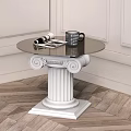 Classical Side Table with Round Black Top White Column Base Coffee Mug and Magazine 3d model
