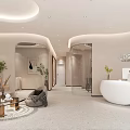 Modern Beauty Salon Interior With Reception Desk Green Plants Sofa Seating And Soft Lighting
