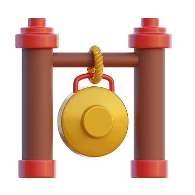 Ornamental Decoration Combination With Red Pillars Brown Crossbar Yellow Rope Red Handle And Golden Circular Ornament 3d model
