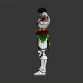 Muscular Armored Character With Yellow Green Armor And Outstretched Arms