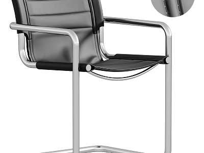 Modern Black Leather Office Chair With Silver Metal Frame And Armrests 3d model