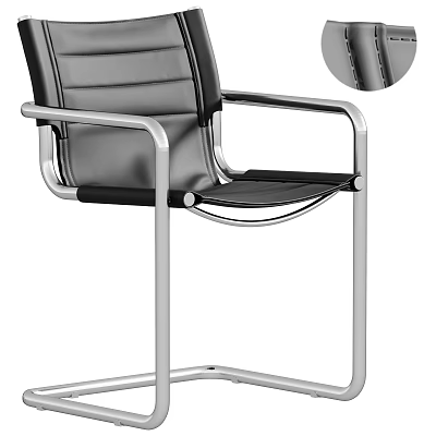 Modern Black Leather Office Chair With Silver Metal Frame And Armrests 3d model