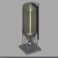 Industrial Vertical Storage Tank With Steel Support Legs And Pipeline Structure