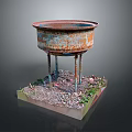 Old Rusty Metal Basin With Four Legs And Gravel Weeds Around Base