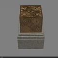 Decorative Cube Shaped Outdoor Light With Intricate Patterns On Stone Base