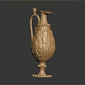 Detailed Golden Carved Vase Sculpture With Intricate Patterns Handle And Base