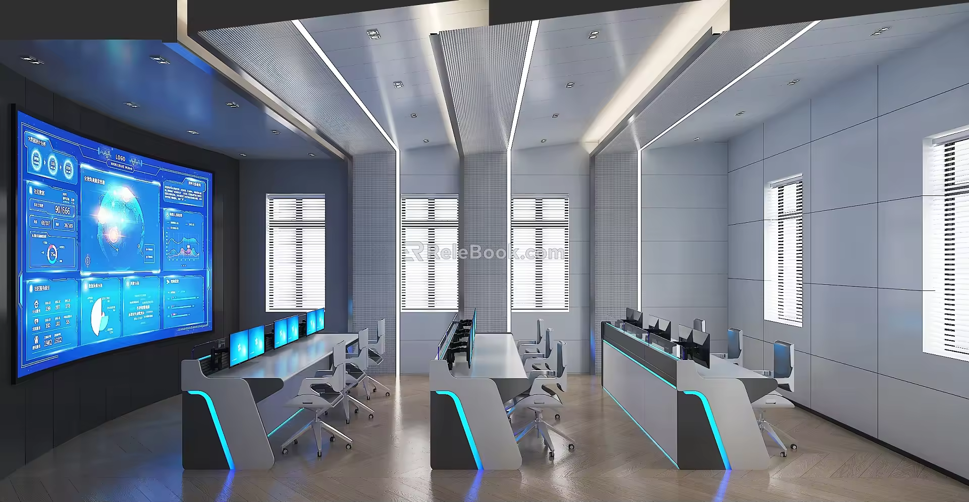 Modern Command Center Modern Control Center Dispatching Room Big Data Center Public Office Hall Control Center 3d model