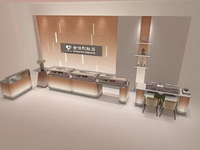 Luxury Jewelry Store Interior With Glass Display Counters And Elegant Lighting 3d model