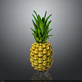 Fresh Whole Pineapple With Green Leaves And Yellow Diamond Pattern Skin On Dark Surface