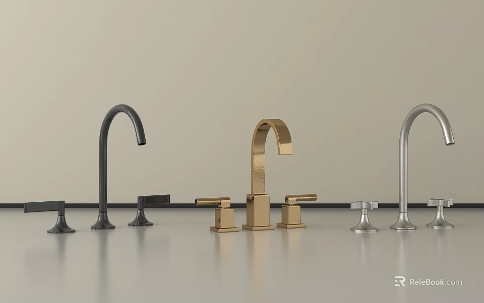 Modern Faucet Designs In Black Gold And Silver Finishes For Kitchen Use 3d model 