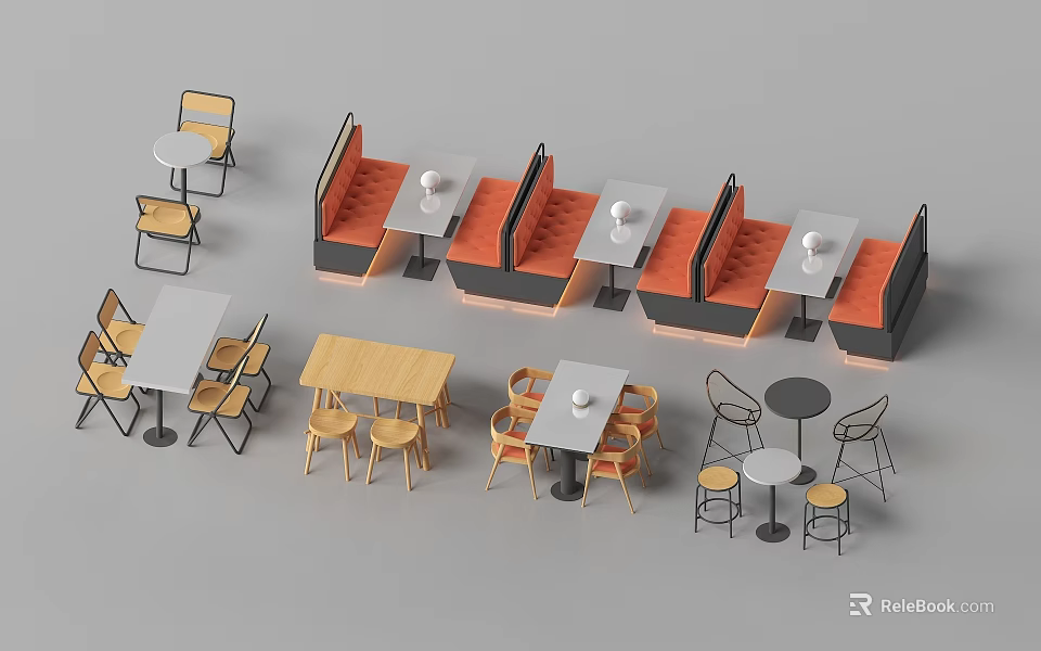 Modern Table And Chair Sets With Diverse Designs For Restaurant And Cafe Spaces 3d model 