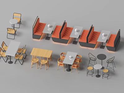 Modern Table And Chair Sets With Diverse Designs For Restaurant And Cafe Spaces 3d model