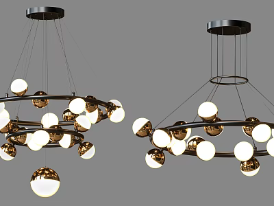 Modern Hanging Chandelier Design With Multiple Spherical Bulbs And Metal Frame 3d model