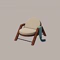Modern Lounge Chair With Wooden Frame Beige Cushion And Light Blue Towel On Armrest